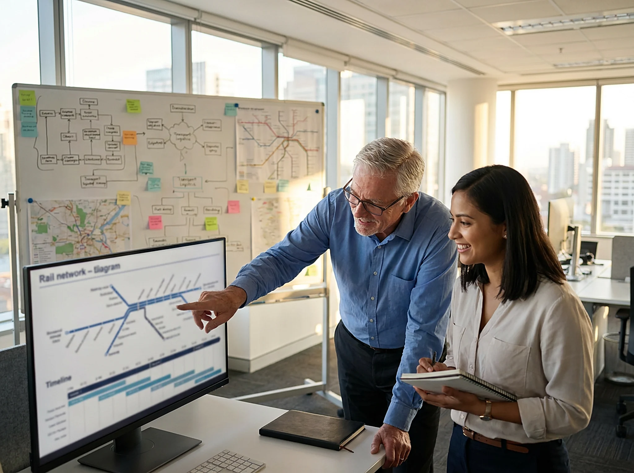Mentoring a colleague at a rail network schematic