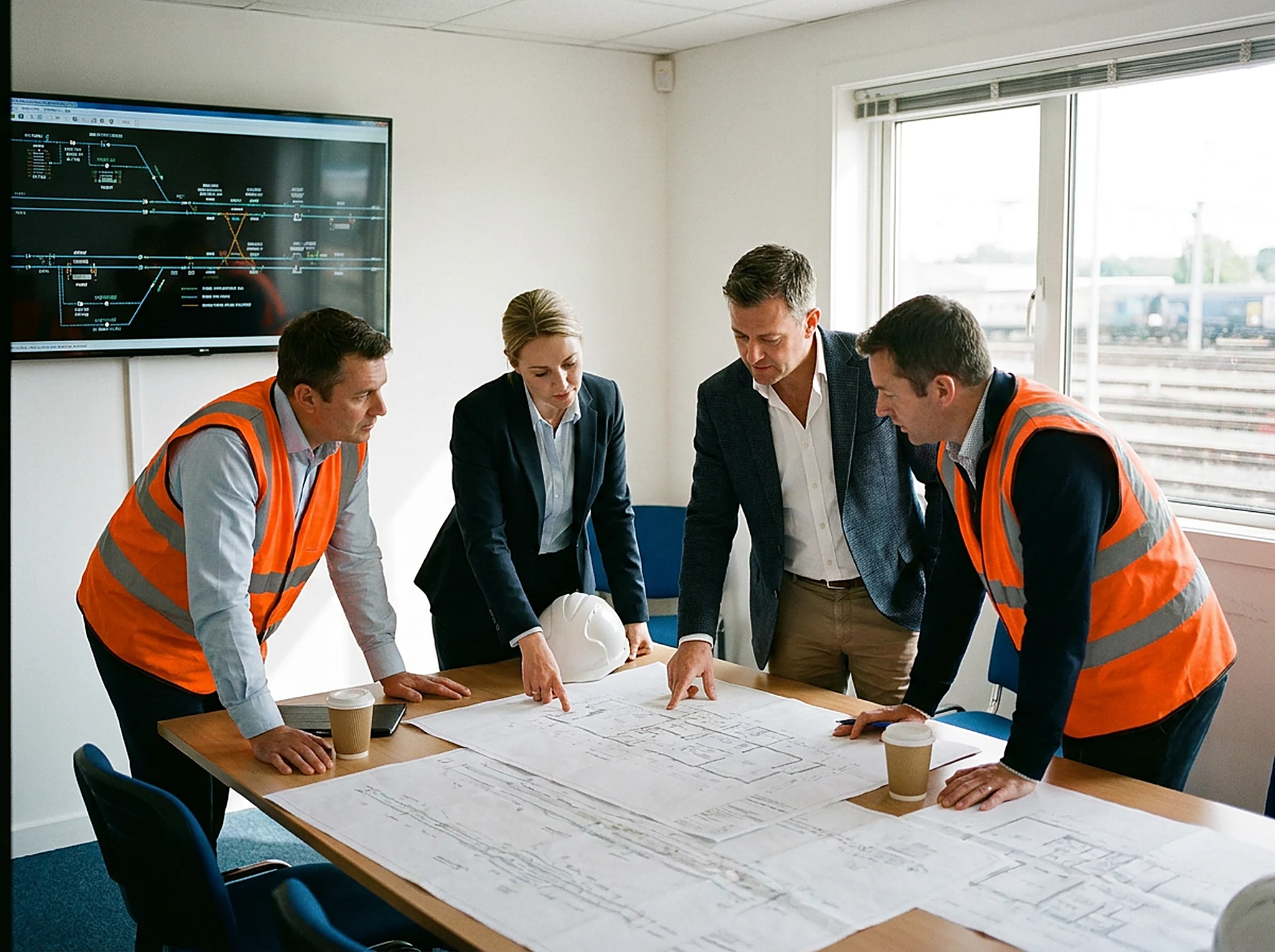 Stakeholder coordination in a site cabin over rail plans